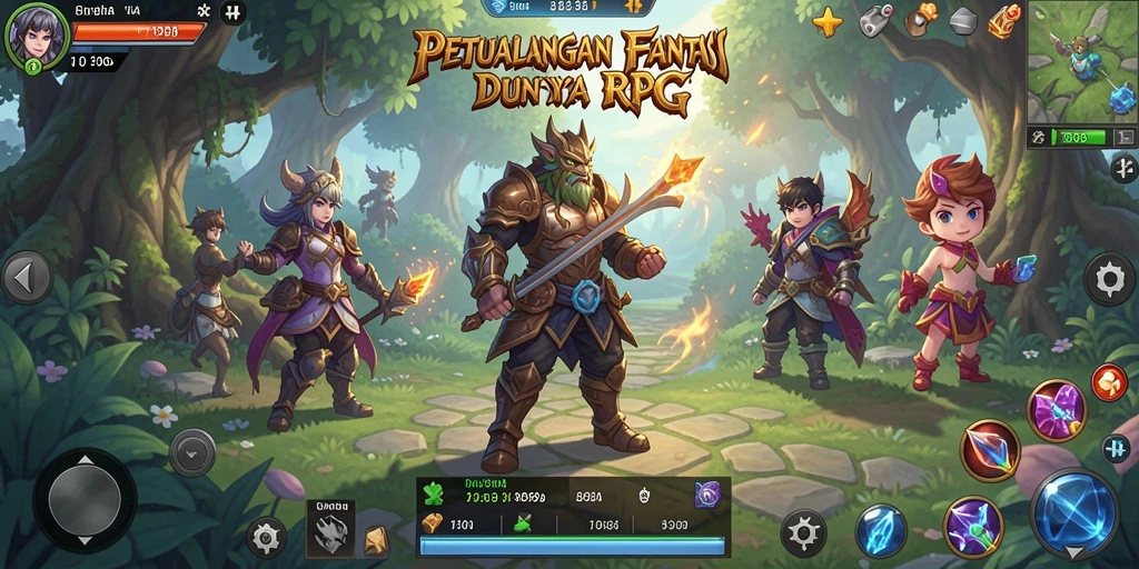 Tampilan gameplay RPG yang mendebarkan dan penuh warna.