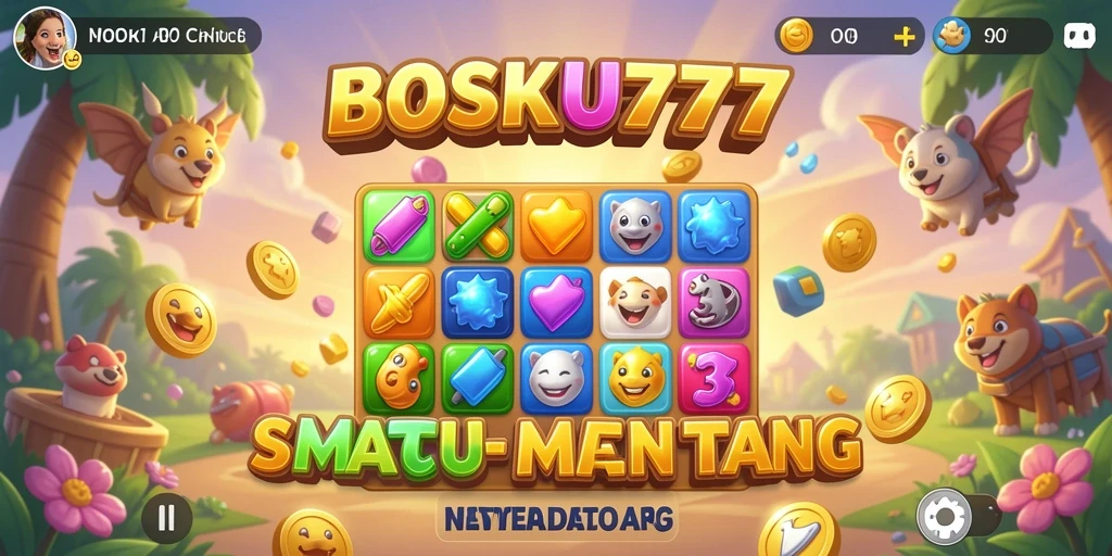 Screenshot gameplay BOSKU777 menampilkan aksi Match-3 yang seru.