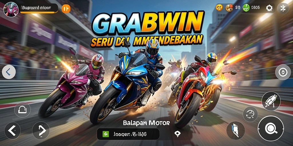 Tampilan gameplay <strong>GRABWIN</strong> yang mendebarkan saat balapan motor.