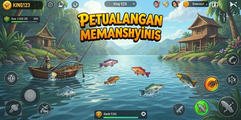 Screenshot gameplay KING123 yang menunjukkan aksi memancing seru.