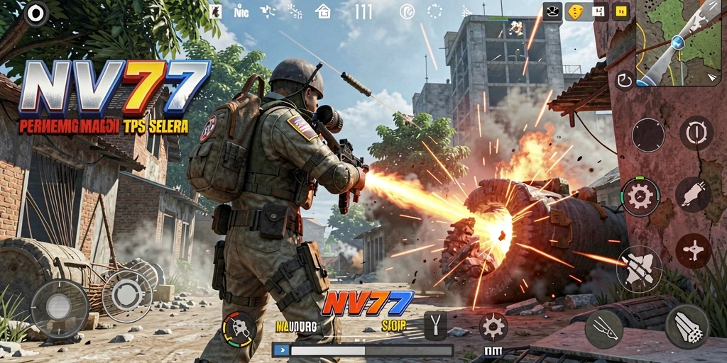 Tangkapan layar gameplay NV77 yang menegangkan di tengah aksi TPS.
