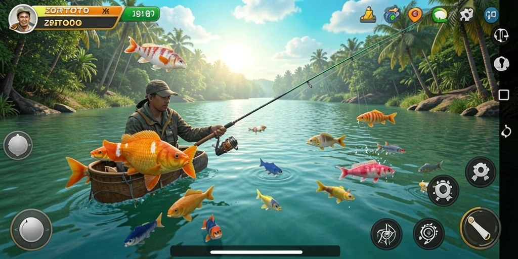 Tampilan gameplay memancing yang seru dan menantang di ZORTOTO.